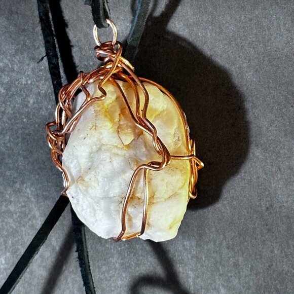 White Milky Quartz Healin Purification Copper Pendant Necklace Unisex Leather - Picture 7 of 7